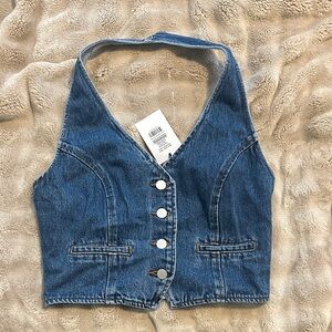 Showpo Blue Denim Halter Vest